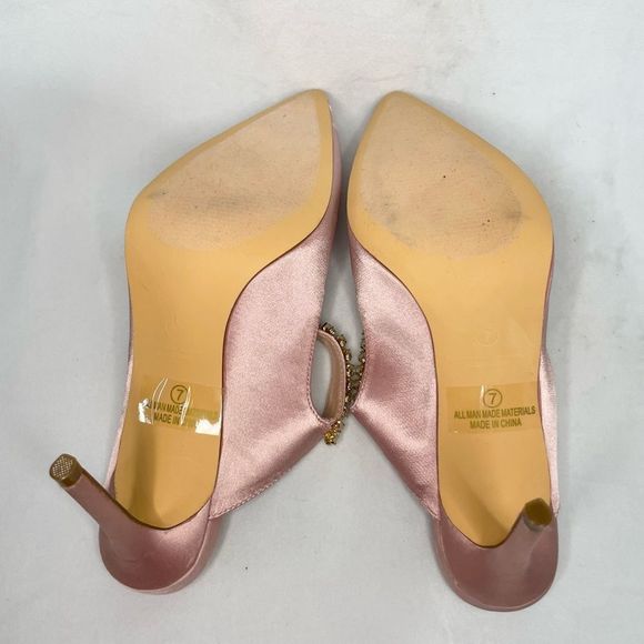 Lulus Sephoraa Rose Gold Satin Pearl Pointed-Toe Mule Pumps - Picture 7 of 8